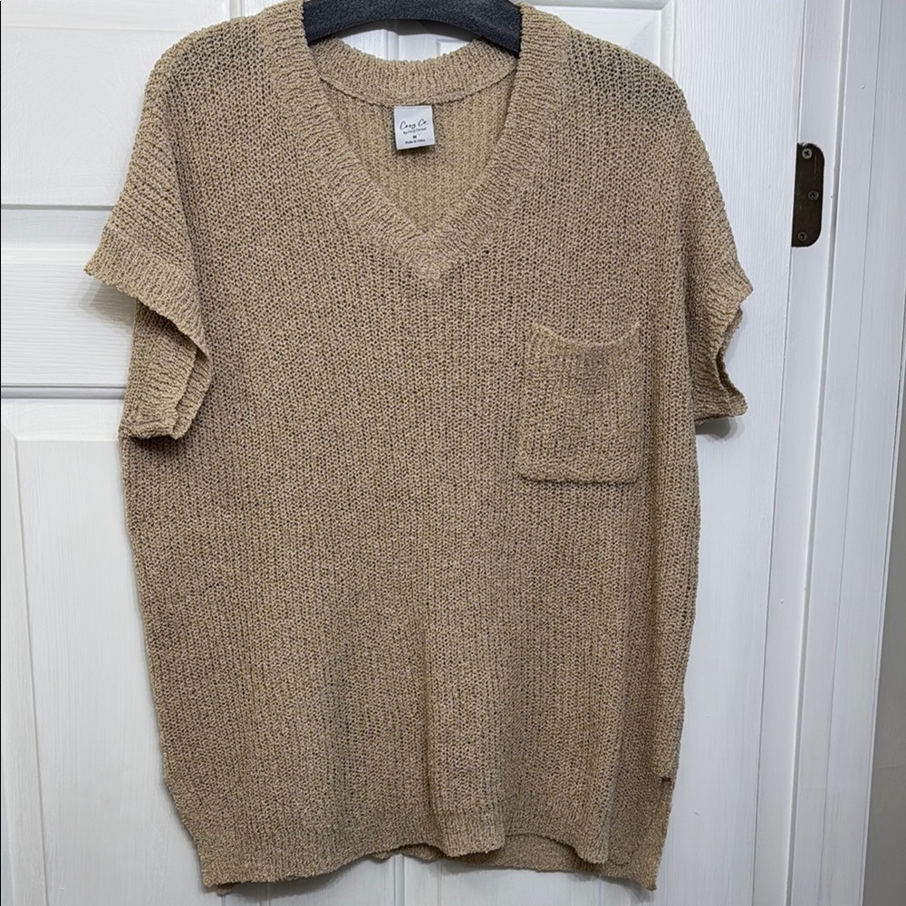 Beach Blouse Beige Knit V-Neck Sweater